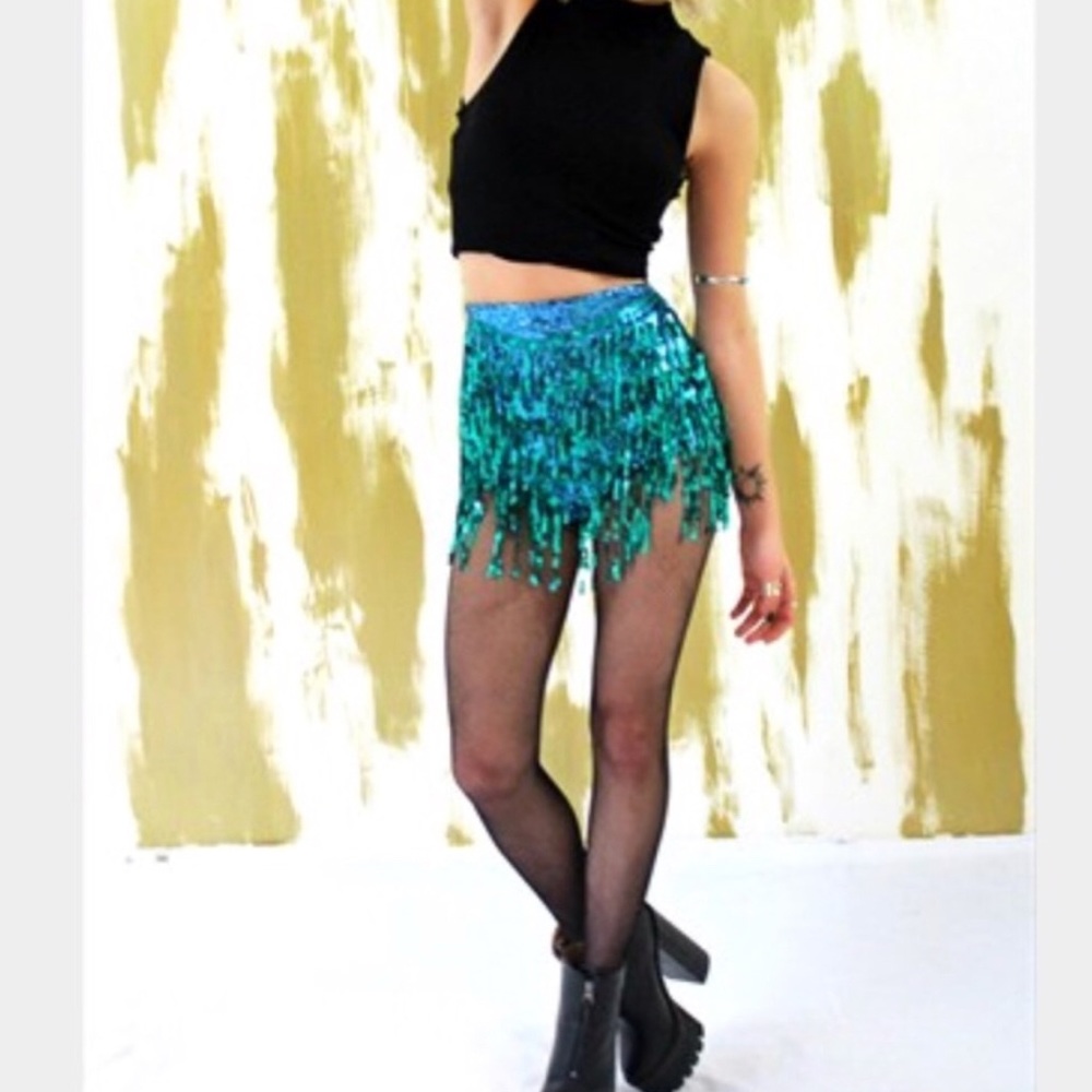 La Bamba sequin fringe shorts